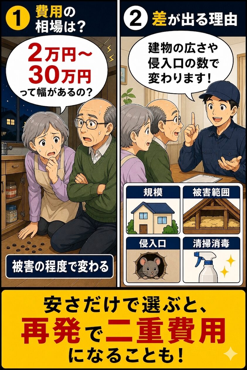 奈良県のネズミ被害の程度と駆除費用を確認する漫画①
