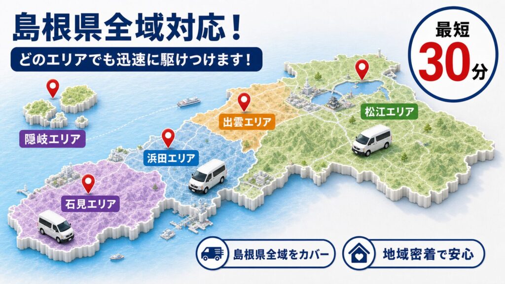 島根県内エリア別のネズミ駆除対応状況の解説イラスト