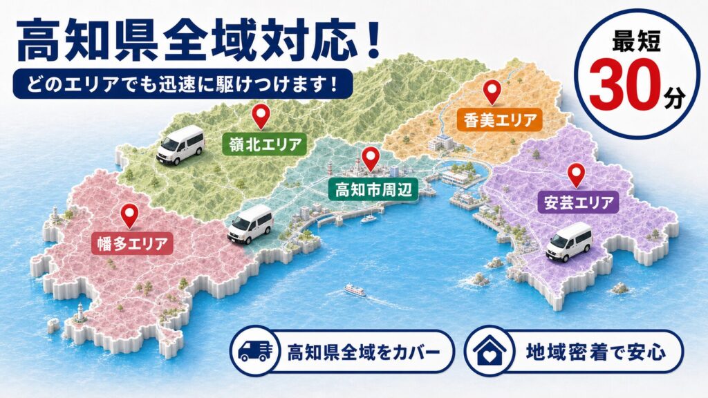 高知県内エリア別のネズミ駆除対応状況の解説イラスト
