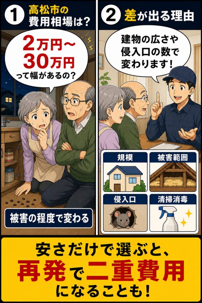 高松市でネズミ被害の程度と駆除費用を確認する漫画①