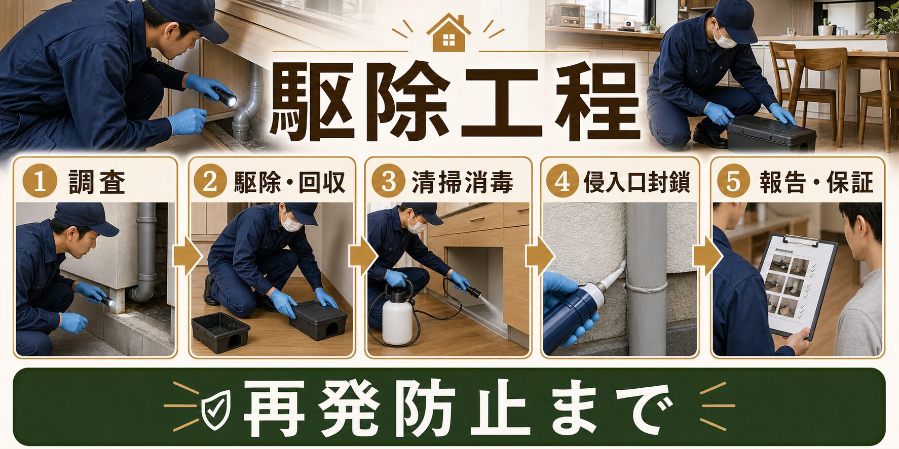 高知県のネズミ駆除・施工の流れのイメージ