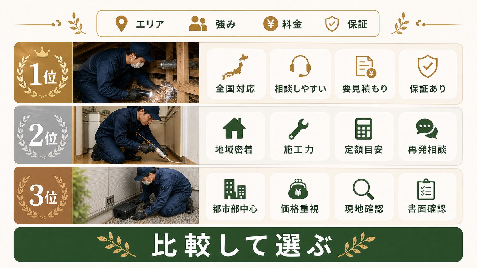 駆除ザウルスと比較しておきたいネズミ駆除おすすめ業者TOP3のイメージ