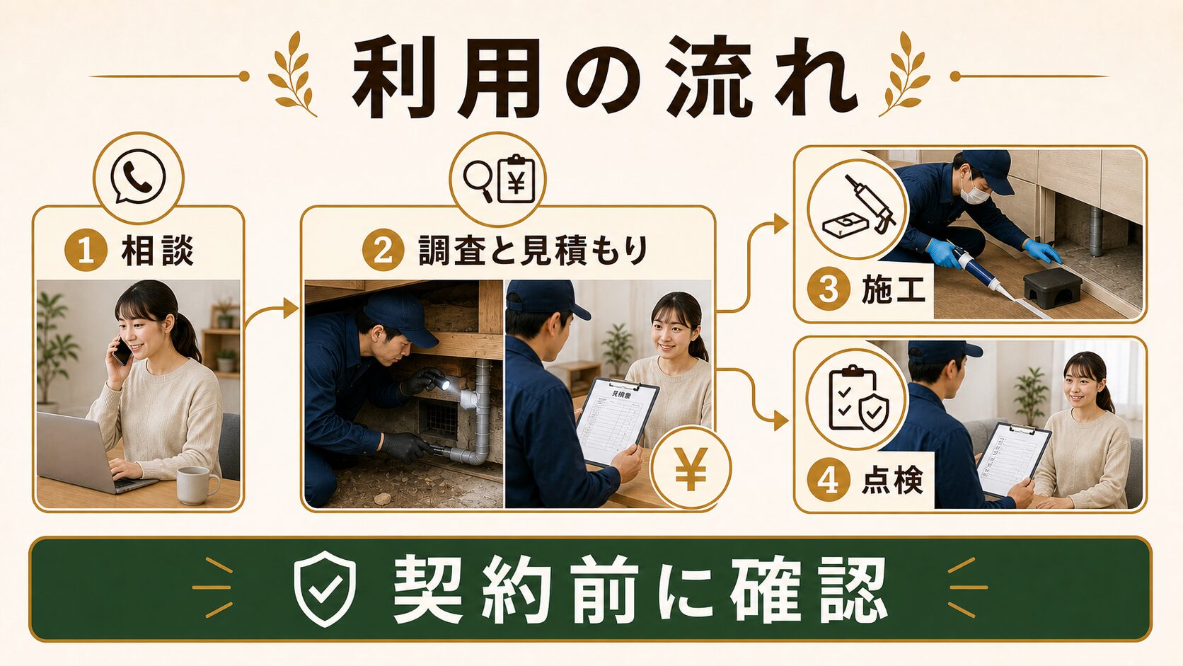 申し込みから解決まで、駆除ザウルスの利用はたった4ステップのイメージ