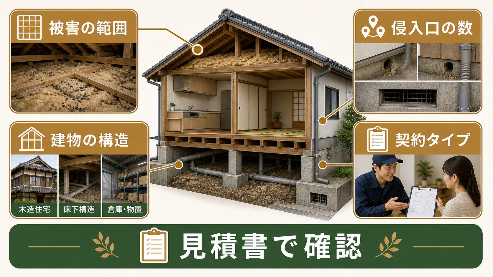 駆除ザウルスの料金はどう決まる？価格を左右する4つの要因のイメージ