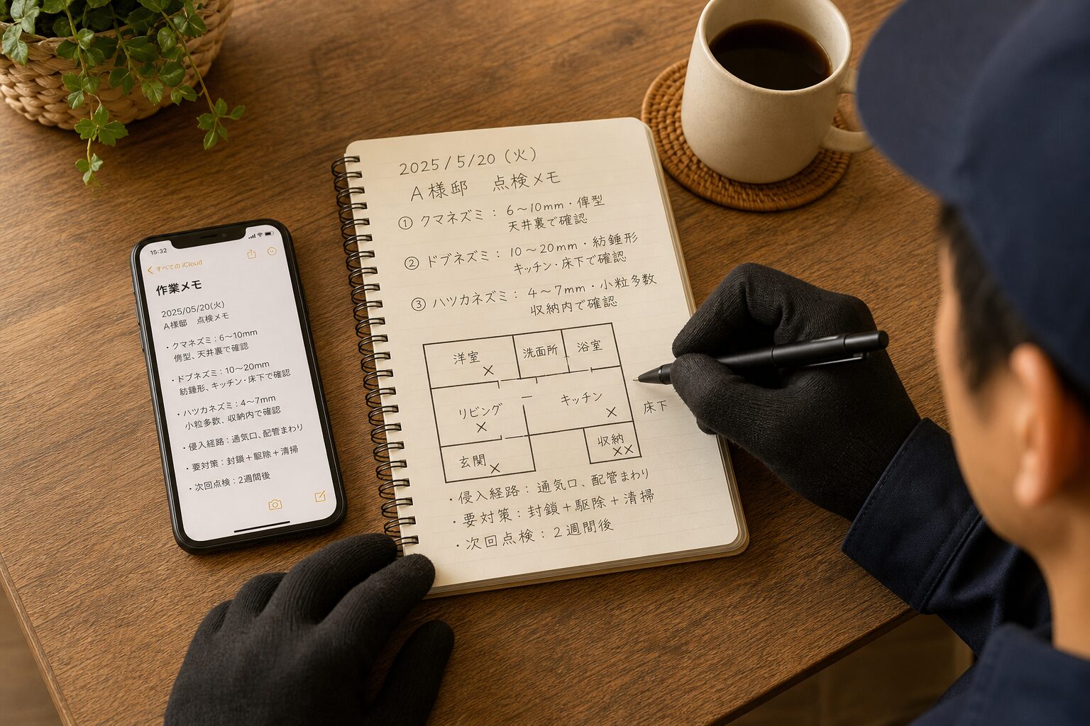 糞の発見日時・場所を記録しているイメージ