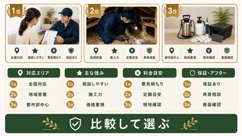 ネズミ駆除おすすめ業者TOP3を比較するイメージ