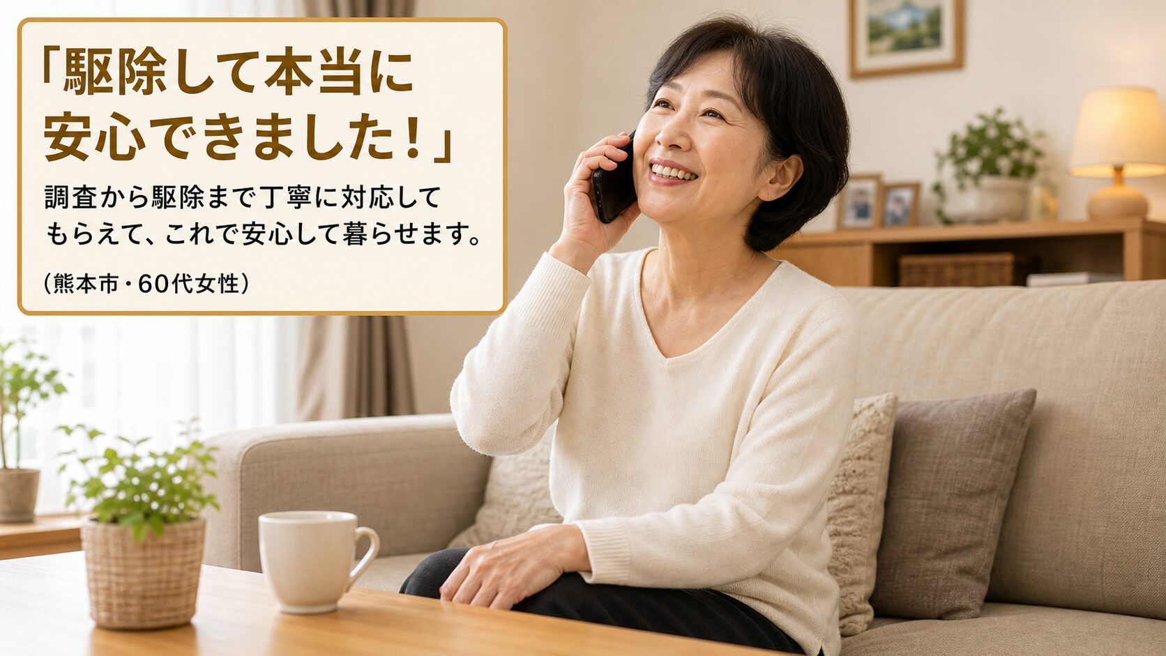 駆除業者に電話で相談しているイメージ
