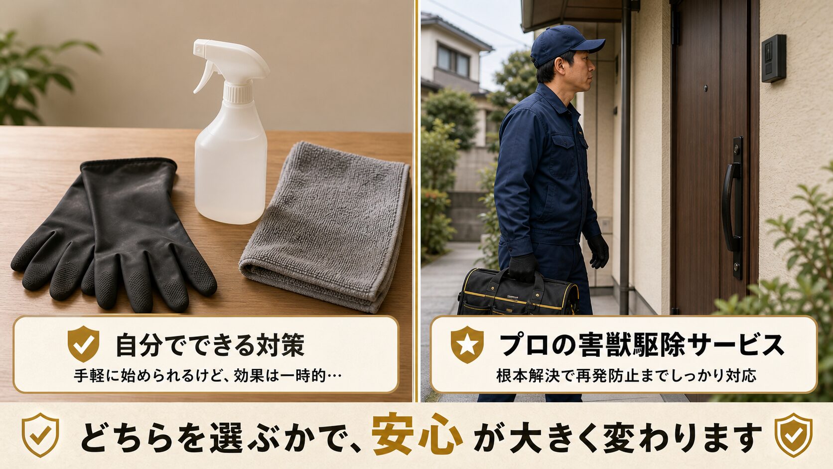 自分で対処するか業者に依頼するか検討しているイメージ
