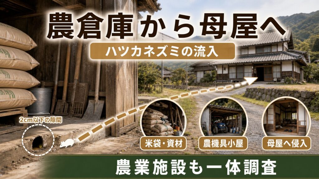 長野県の住宅・農業施設におけるネズミの侵入経路を示すイメージ画像