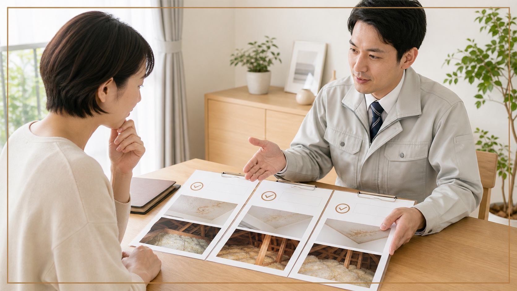 複数の見積もりを比較して相談しているイメージ