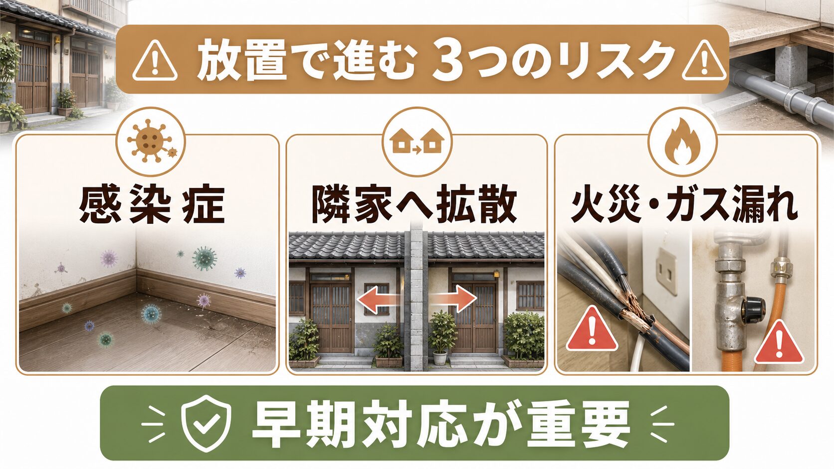 ネズミを放置するとどうなる？知っておきたい3つのリスクのイメージ