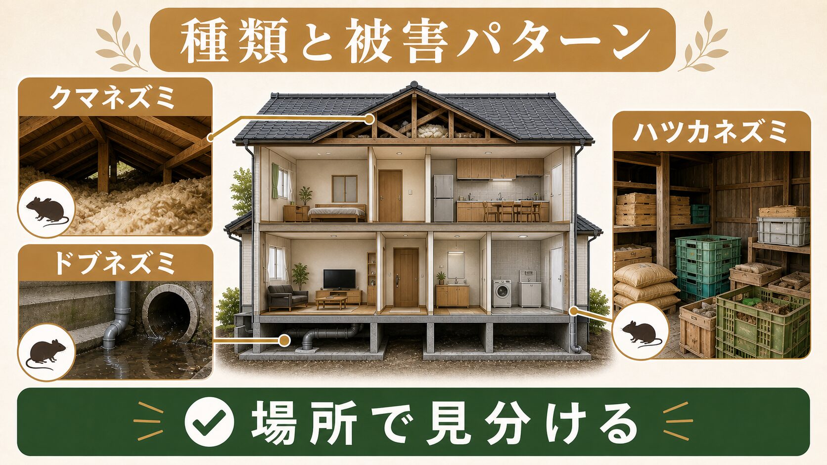 自宅に出るネズミは3種類｜アサンテの現地調査でわかる被害の見分け方のイメージ