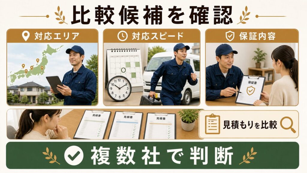 業者選びで複数社を比較検討するイメージ