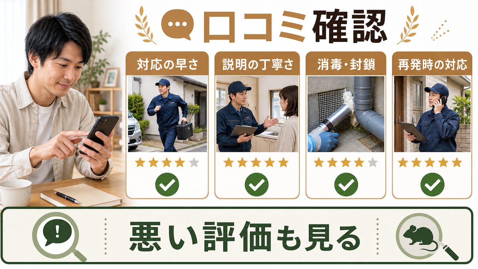 害獣駆除対策センターの口コミ・評判｜対応の速さを評価する声と、料金への戸惑いが併存のイメージ
