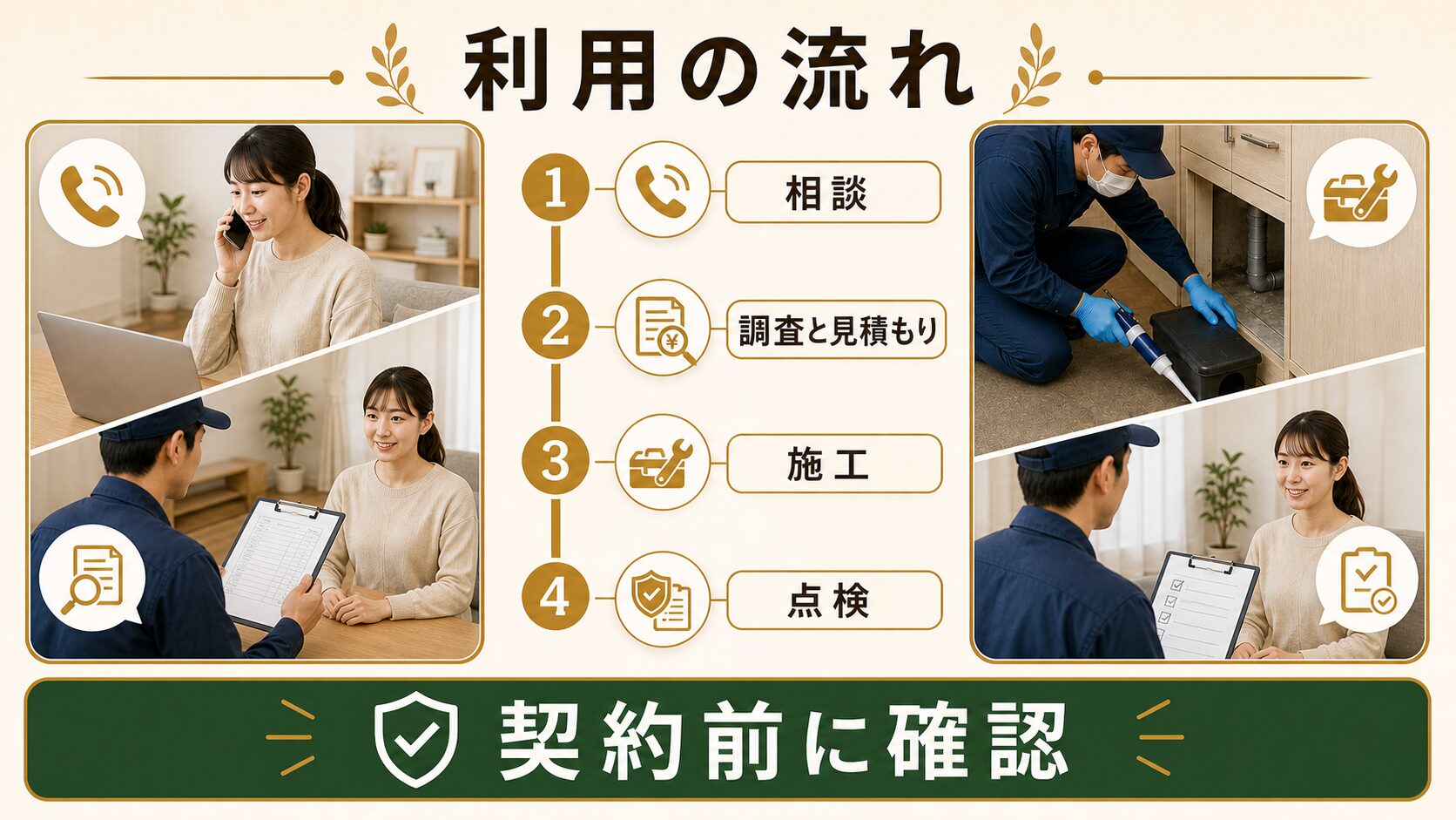 がいじゅうZEROの利用の流れ｜現地調査に約1時間かける丁寧さのイメージ