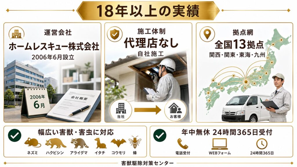 害獣駆除対策センターの基本情報｜運営会社ホームレスキュー株式会社
