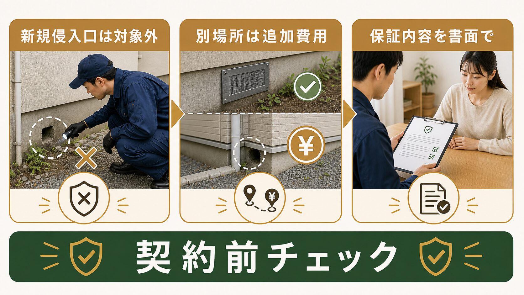 駆除ディフェンスの保証内容を確認するイメージ